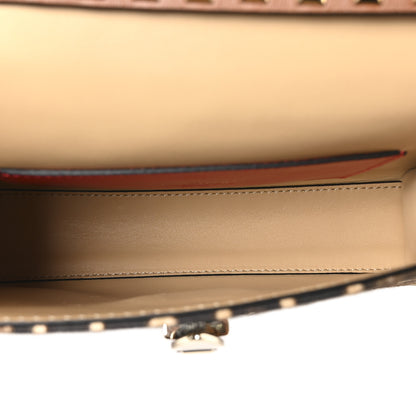 Valentino Garavani Calfskin Canvas Leopard Print Medium Rockstud Flip Lock Crossbody Bag Tan 5 of 9