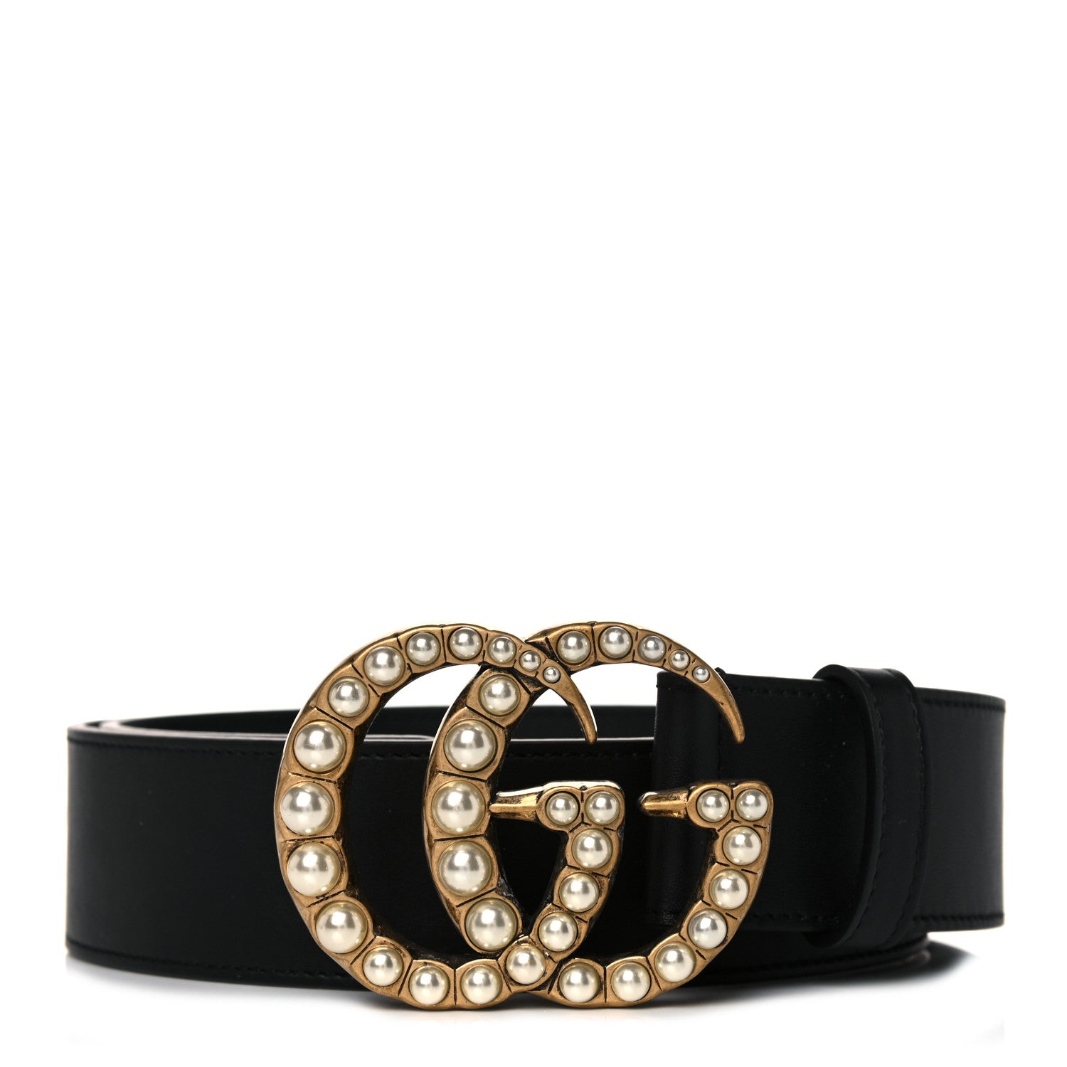 Gucci Moon Calfskin Pearl Double G 40mm Belt 80 32 Black Cream 1 of 4