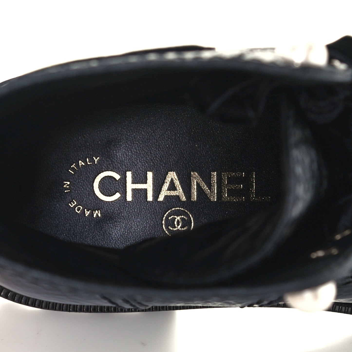 Shiny Calfskin Velvet Pearl Combat Short Boots 39 Black