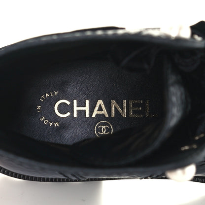 Chanel Shiny Calfskin Velvet Pearl Combat Short Boots 39 Black 9 of 10