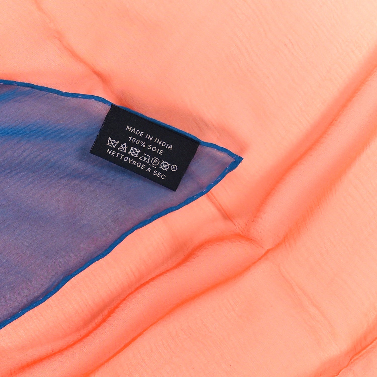 Hermes Silk Mousseline Sunrise Rainbow Shawl 140 Bleu Orange Rose 3 of 3