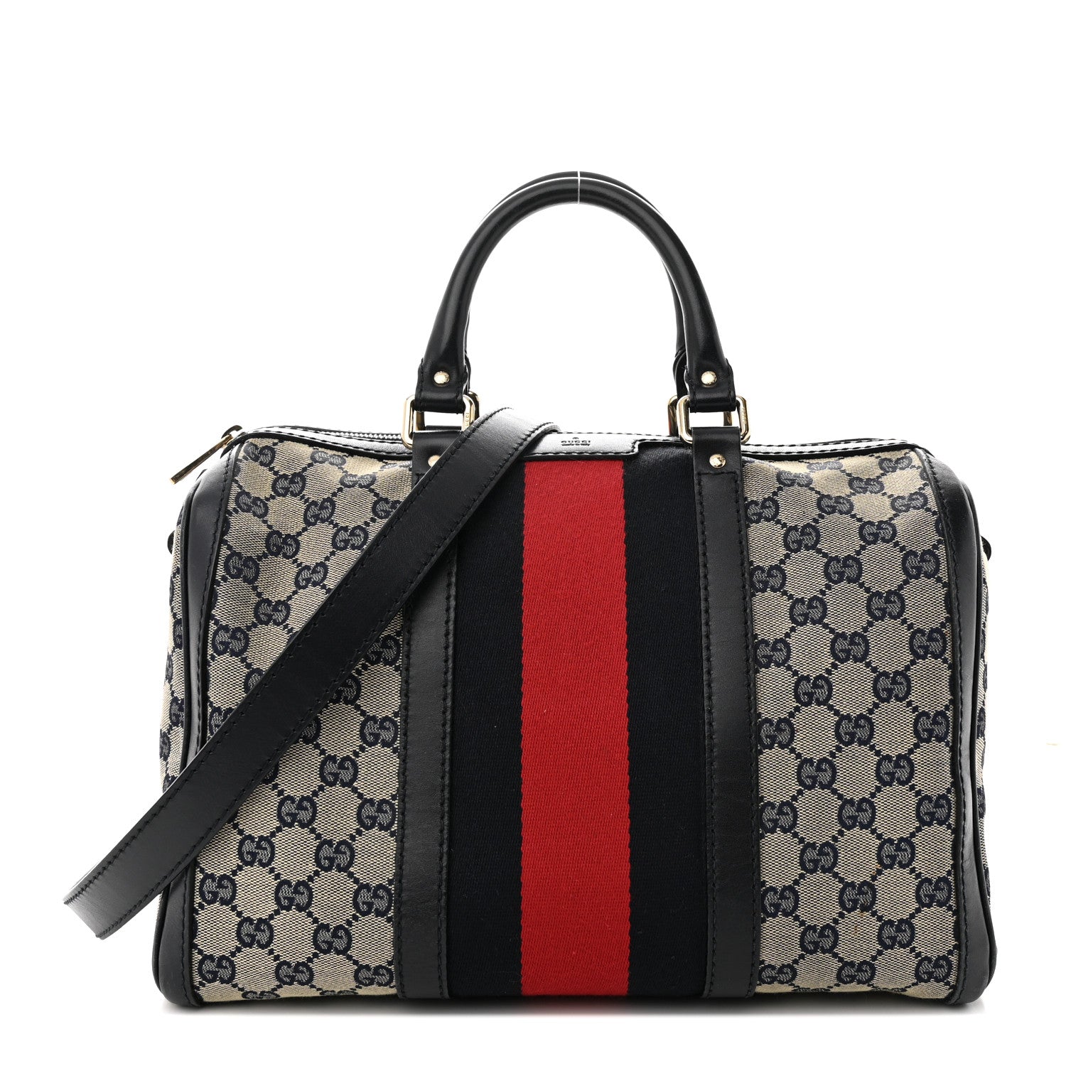 Gucci Monogram Selleria Calfskin Vintage Web Medium Boston Beige Blue 1 of 16