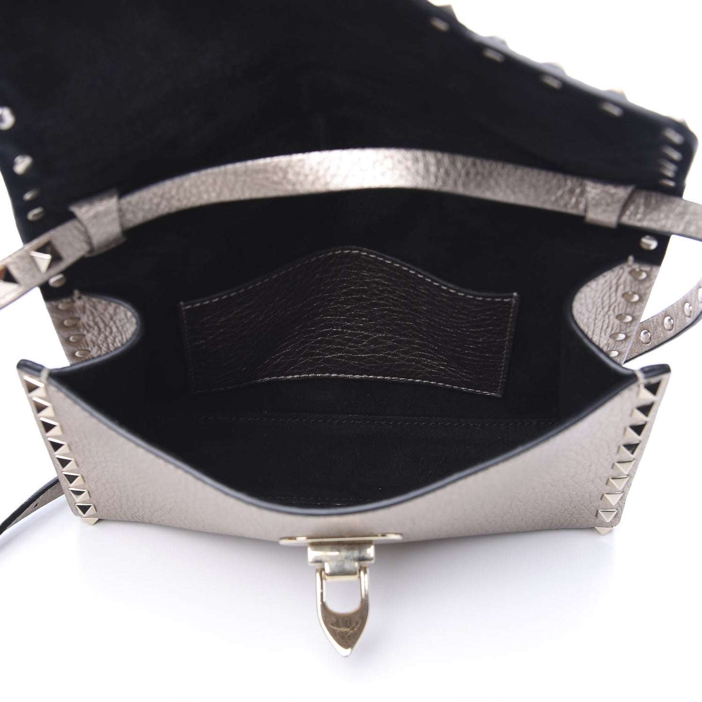 Metallic Pebbled Calfskin Medium Rockstud Flip Lock Crossbody Bag Skin