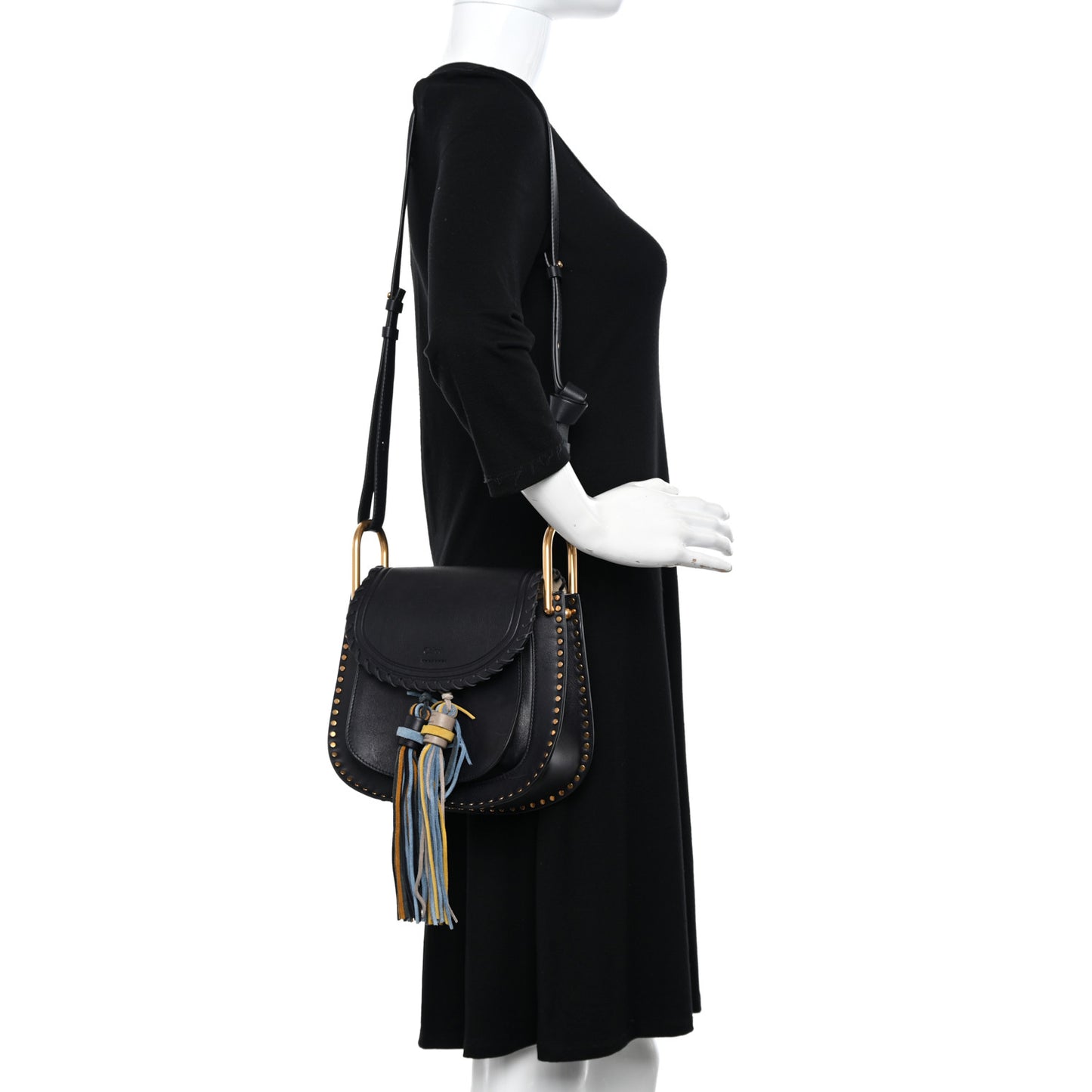 Suede Calfskin Braided Mini Hudson Shoulder Bag Black