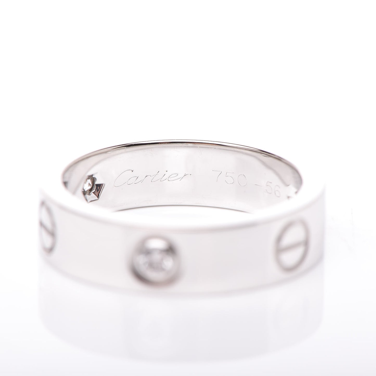 18K White Gold 3 Diamond 5.5mm LOVE Ring 56 7.75