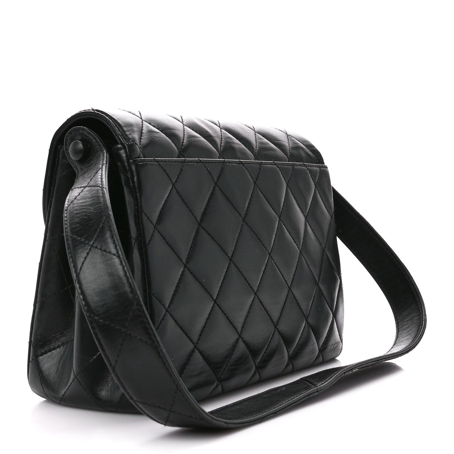 Lambskin Quilted CC Flap Shoulder Bag Black