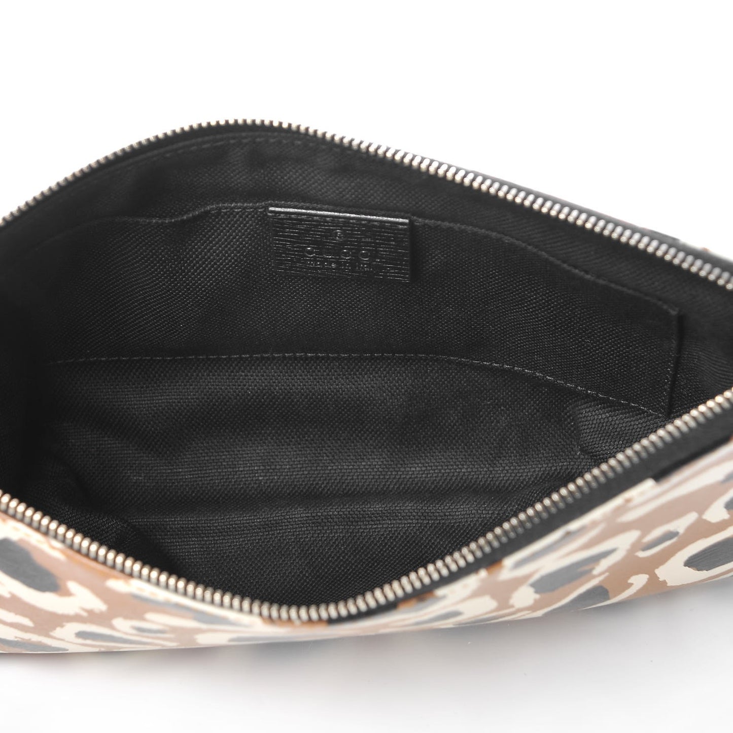 Calfskin Leopard Printed Large Pouch Tobacco
