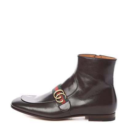 Gucci Goatskin Web Mens GG Ankle Boots 9 Cocoa 1 of 10