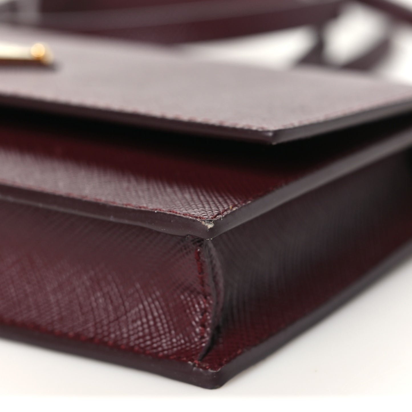 Saffiano Metal Triangle Logo Mini Bag Bordeaux