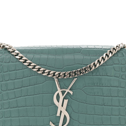 Saint Laurent Calfskin Crocodile Embossed Small Classic Monogram Kate Tassel Satchel Water Green 8 of 12