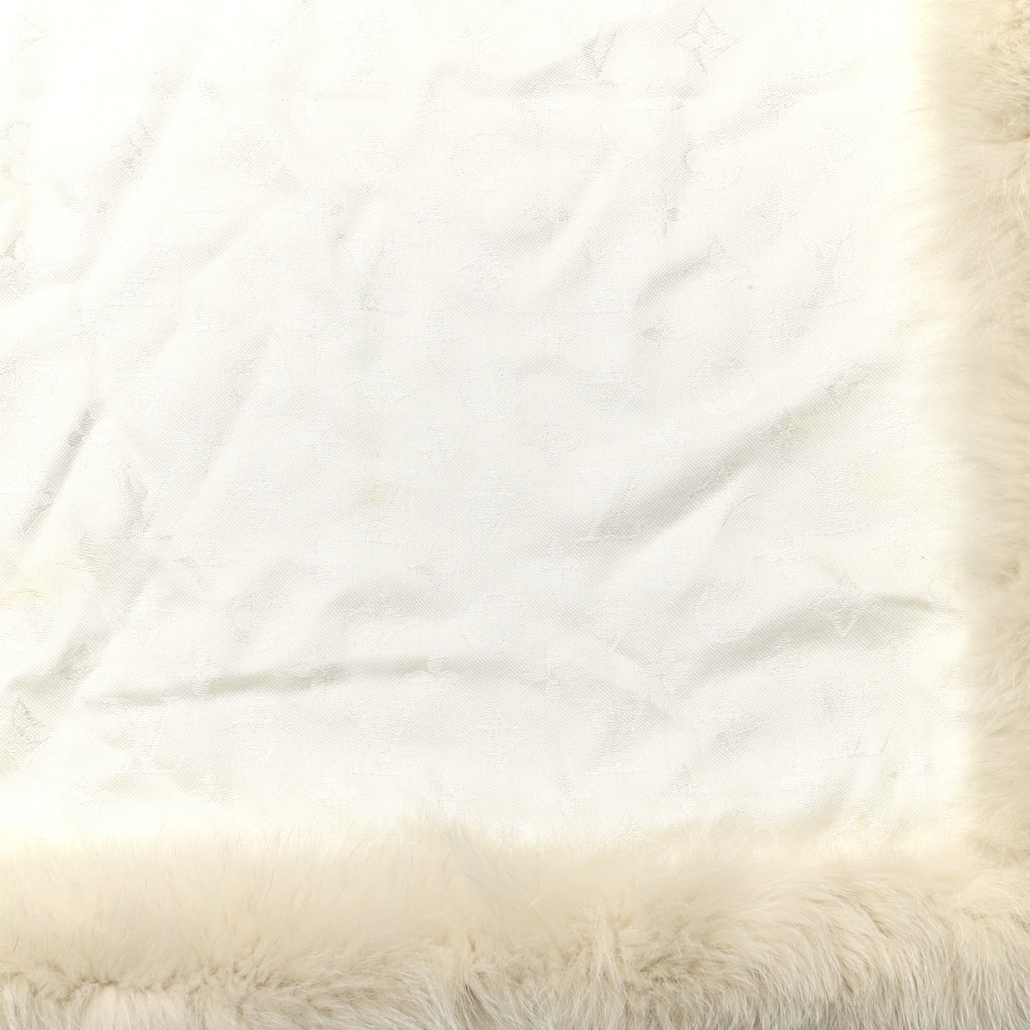 Silk Wool Monogram Fox V Fur Shawl White