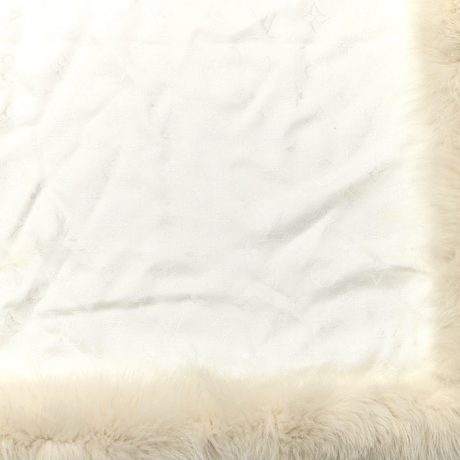 Louis Vuitton Silk Wool Monogram Fox V Fur Shawl White 2 of 5