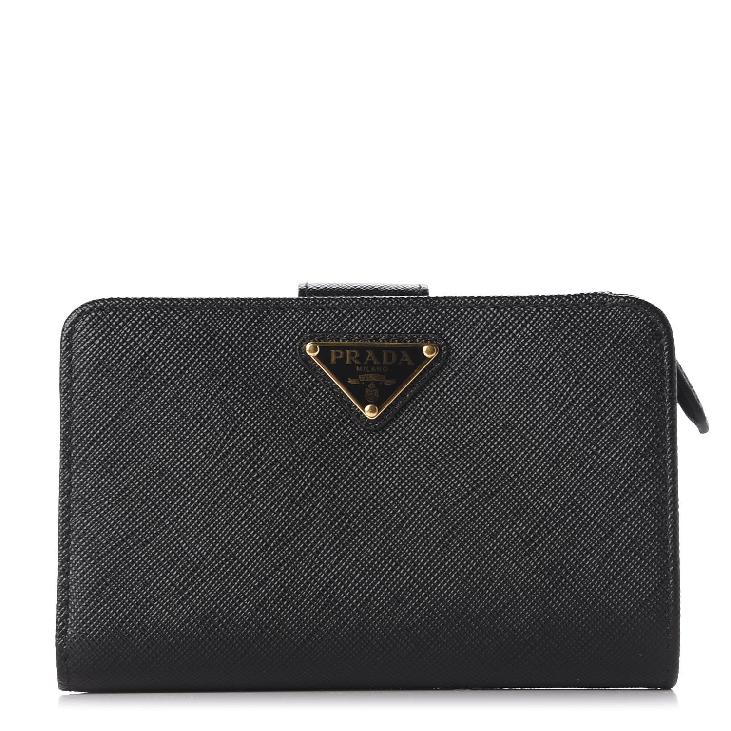 Prada Saffiano Triangle Compact Wallet Black 1 of 9