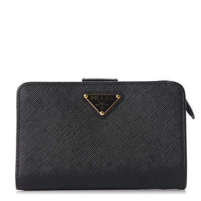 Prada Saffiano Triangle Compact Wallet Black 1 of 9