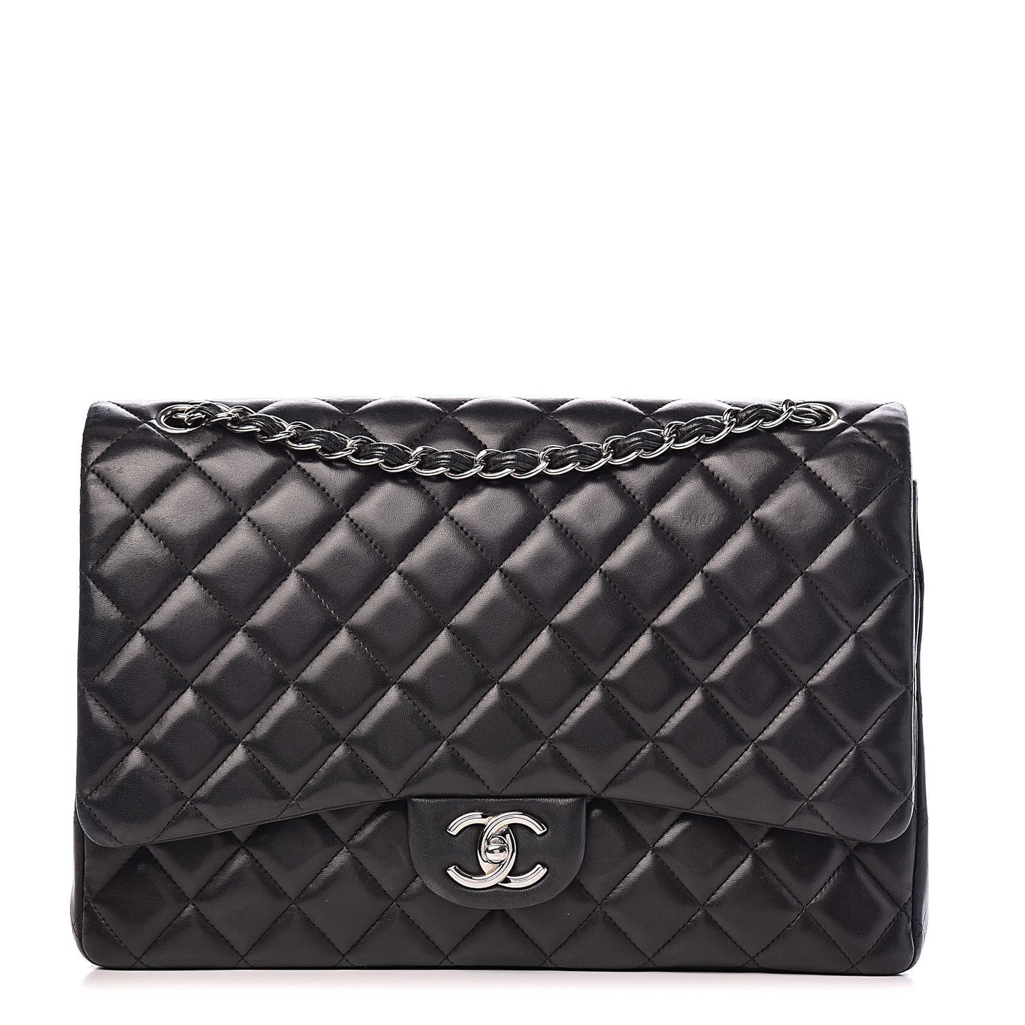 Lambskin Quilted Maxi Double Flap Black