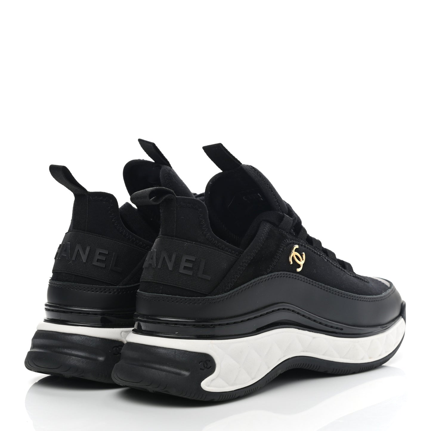 Velvet Calfskin Mixed Fibers CC Sneakers 37 Black