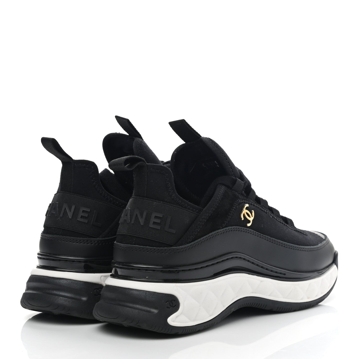 Chanel Velvet Calfskin Mixed Fibers CC Sneakers 37 Black 4 of 9