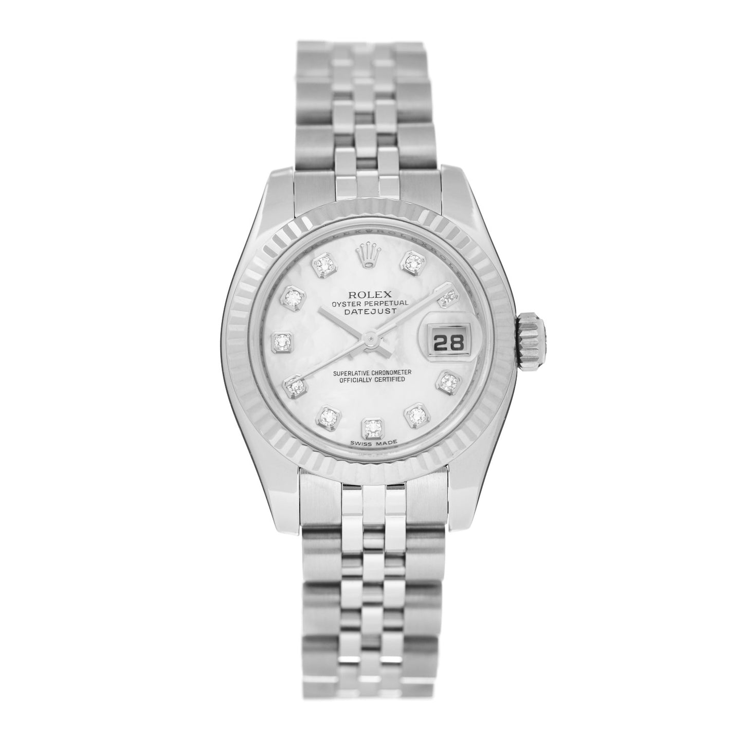 Stainless Steel 18K White Gold Diamond Mother of Pearl 26mm Oyster Perpetual Datejust Watch 179174