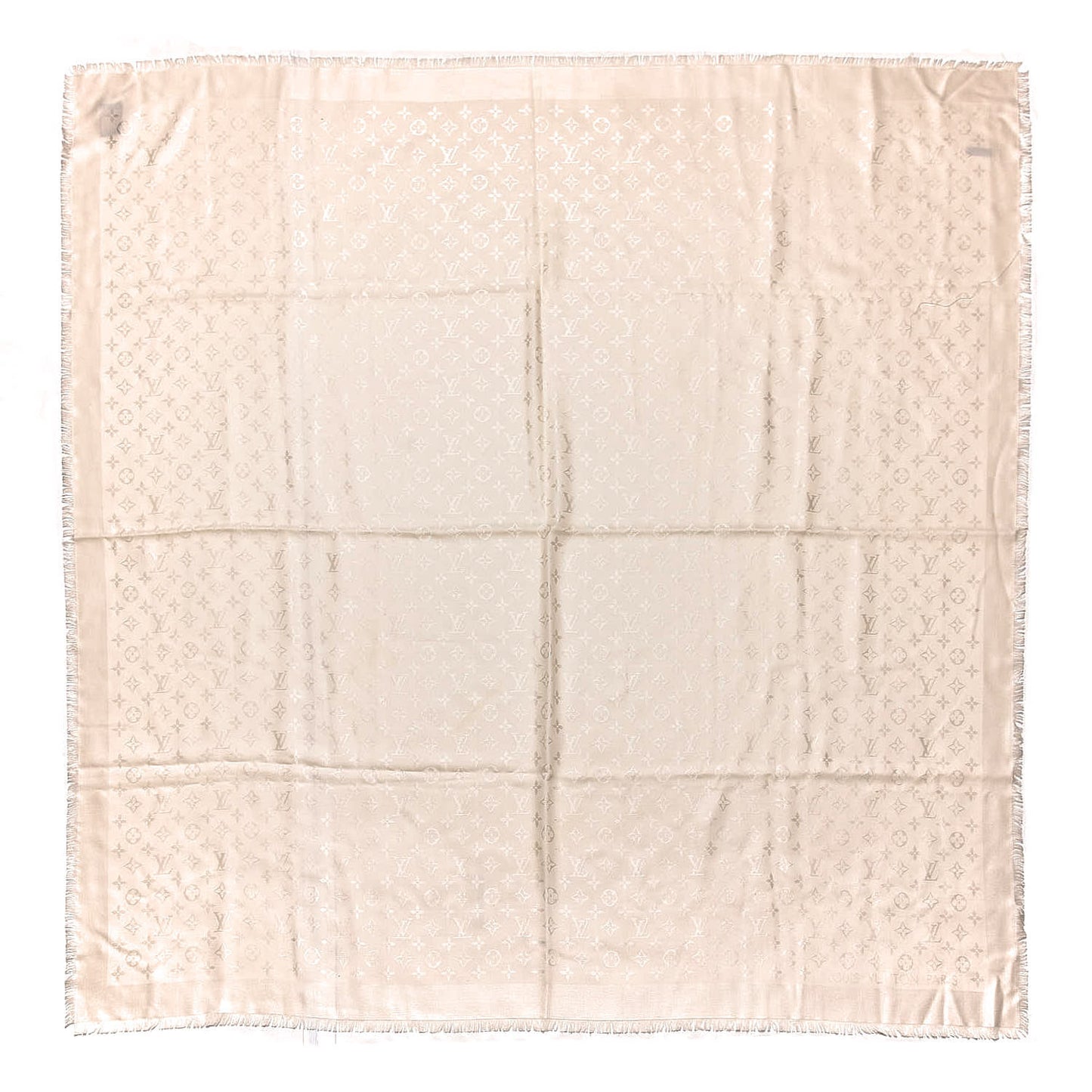 Wool Silk Monogram Shawl White