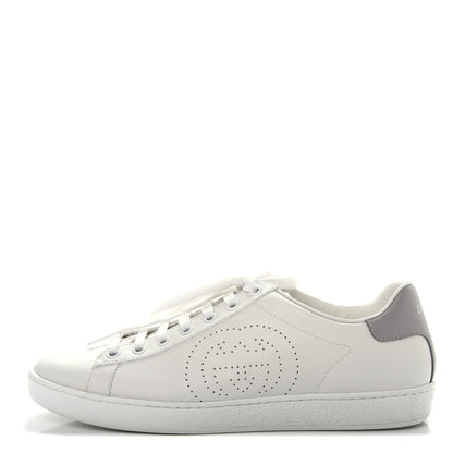 Gucci Calfskin Interlocking G Perforated Womens Ace Sneakers 39 White Grey Sky 1 of 11