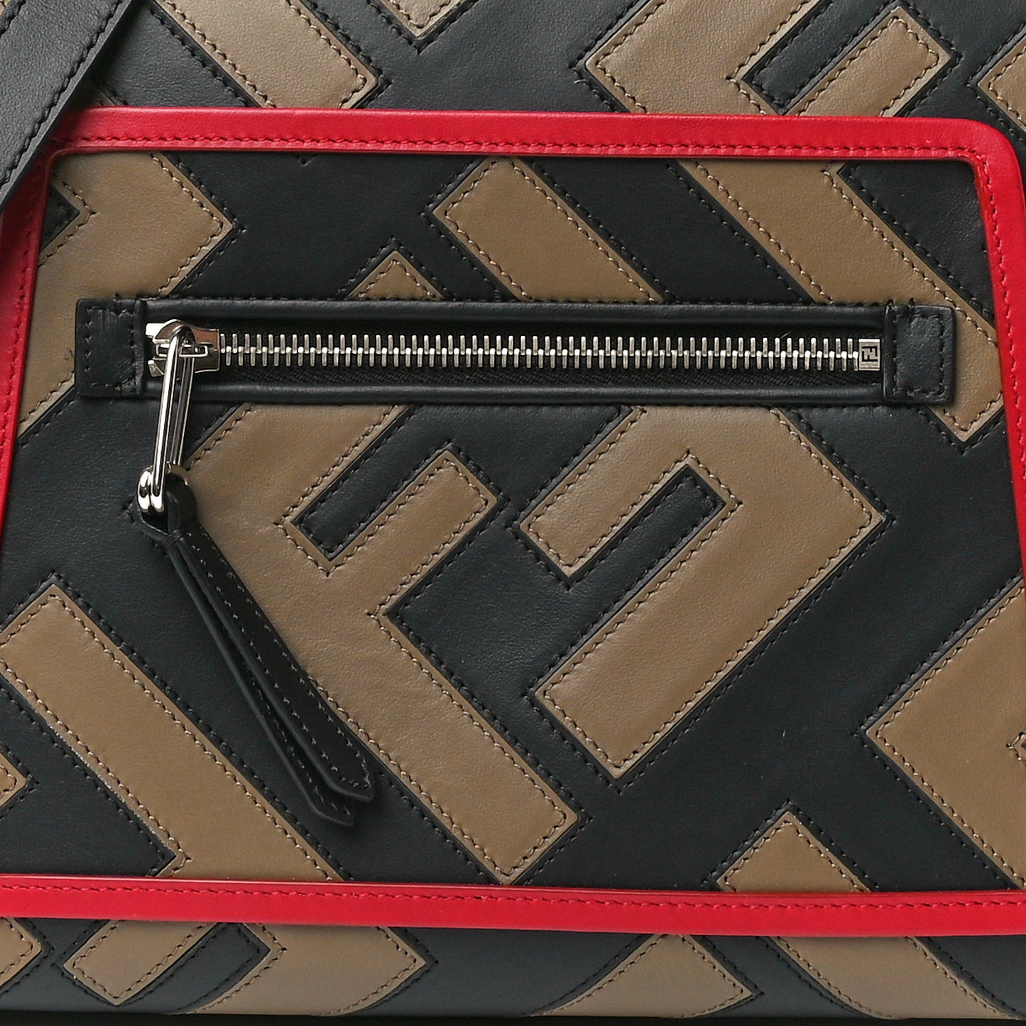 Vitello Century F is Fendi FF Diagonal Inlay Small Runaway Satchel Fango Black Fragola