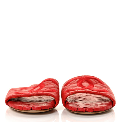 Chanel Lambskin Quilted CC Mules Sandals 41 Red 2 of 9