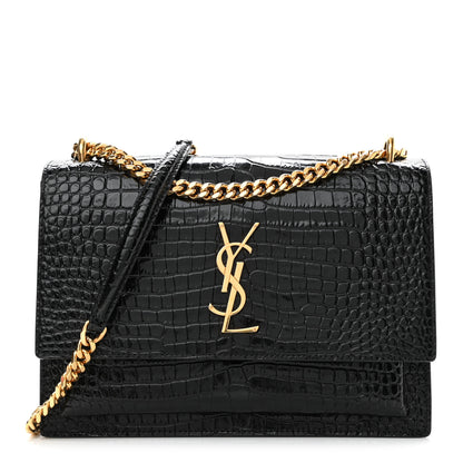 Saint Laurent Calfskin Crocodile Embossed Medium Monogram Sunset Black 1 of 10
