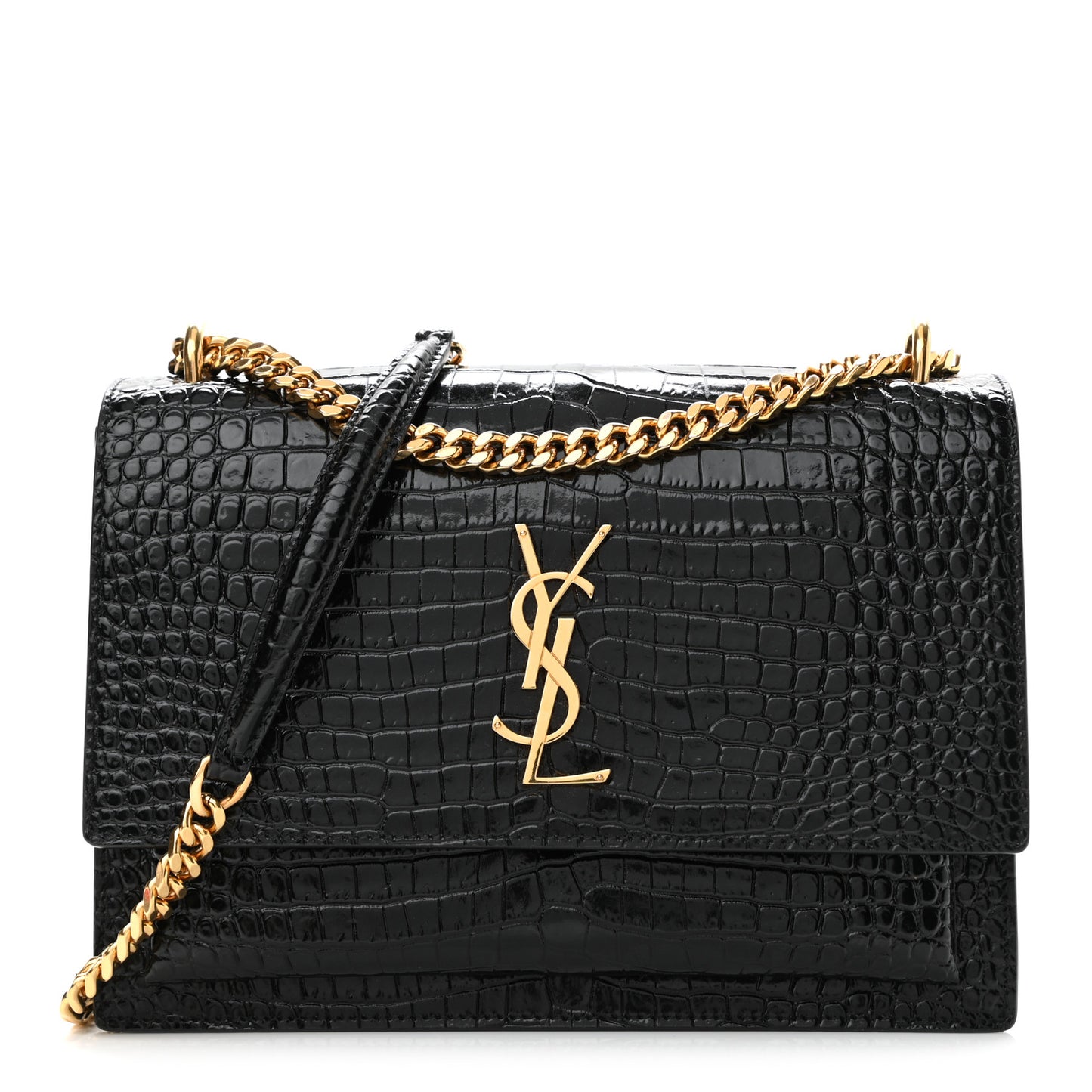Calfskin Crocodile Embossed Medium Monogram Sunset Black