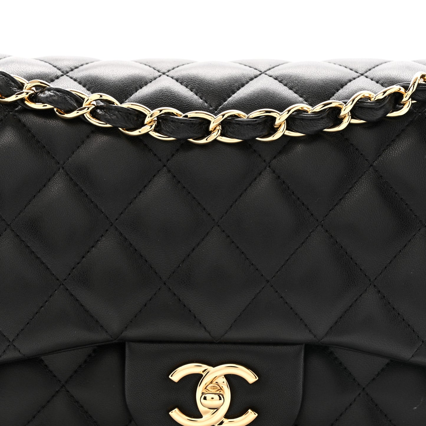 Lambskin Quilted Jumbo Double Flap Black