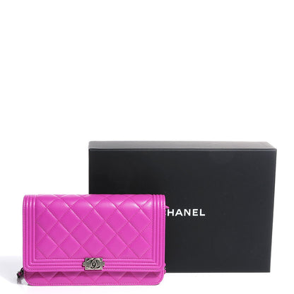 Chanel Lambskin Quilted Boy Wallet On Chain WOC Fuchsia 4 of 8