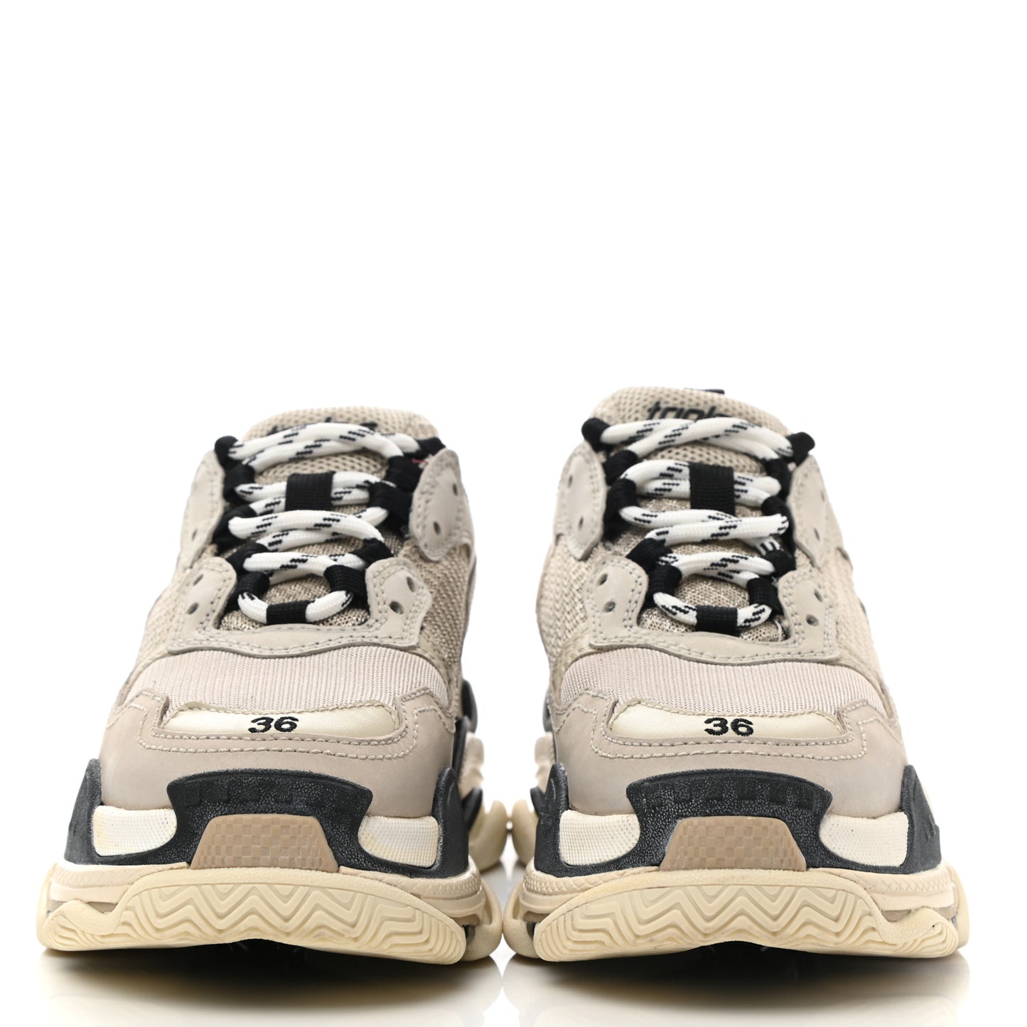 Fabric Mesh Womens Triple S Sneakers 36 Beige Black