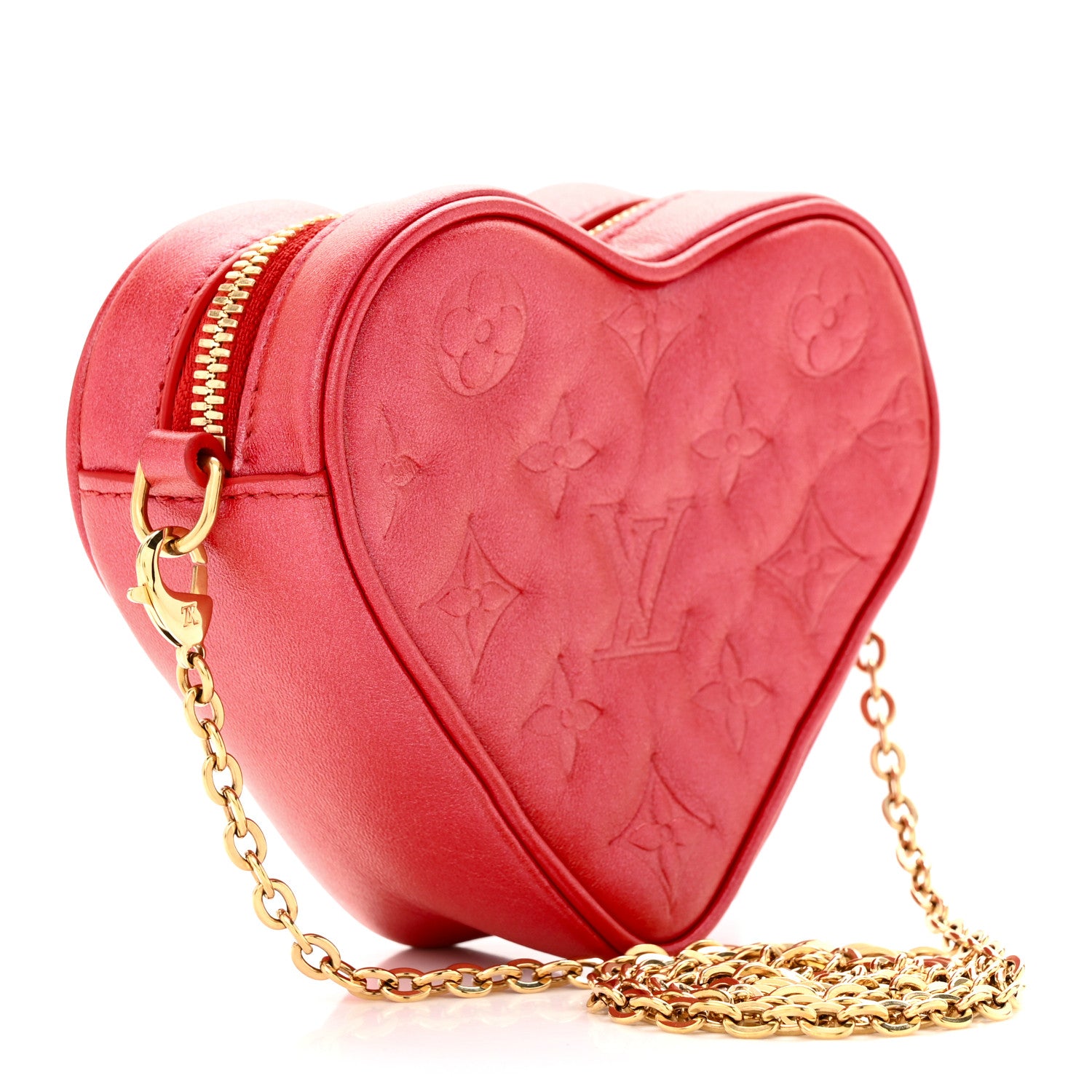 Louis Vuitton Lambskin Embossed Monogram Fall In Love Sac Coeur Heart Chain Bag Lipstick Red 3 of 9