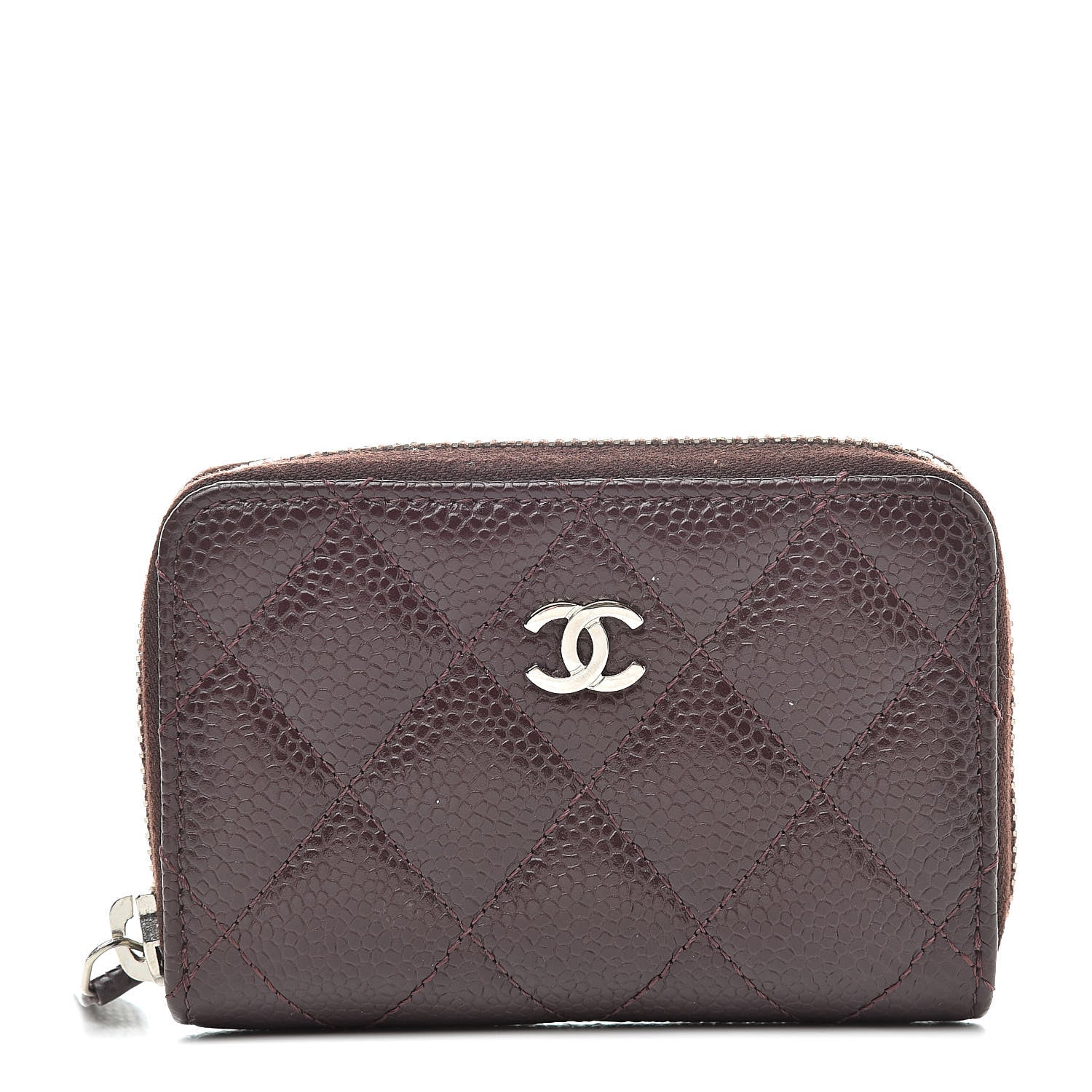 Chanel Caviar Quilted Zip Coin Purse Burgundy 1 of 8