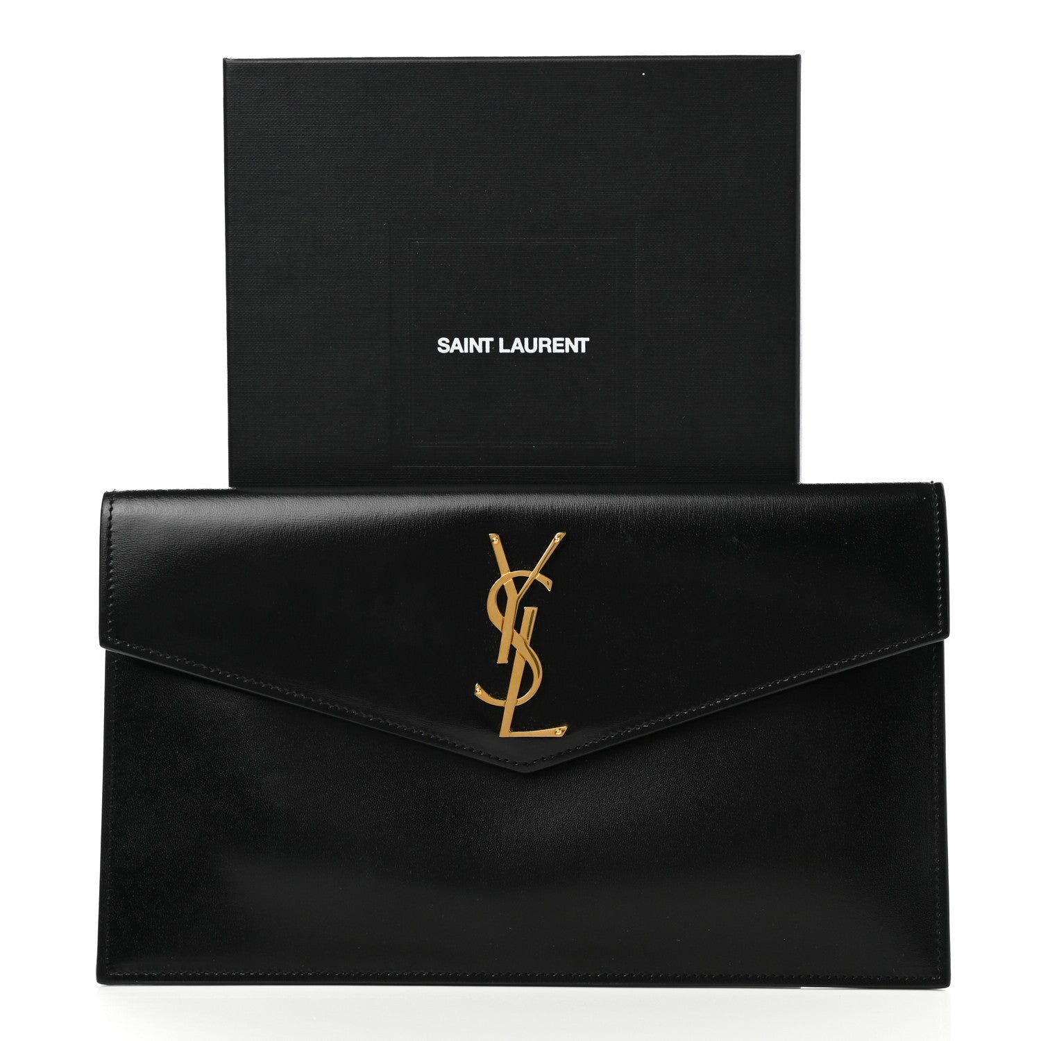 Saint Laurent Smooth Shiny Calfskin Monogram Uptown Pouch Black 8 of 8