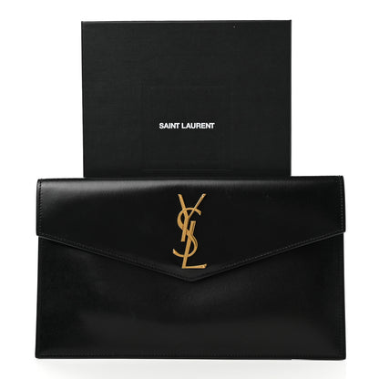 Saint Laurent Smooth Shiny Calfskin Monogram Uptown Pouch Black 8 of 8