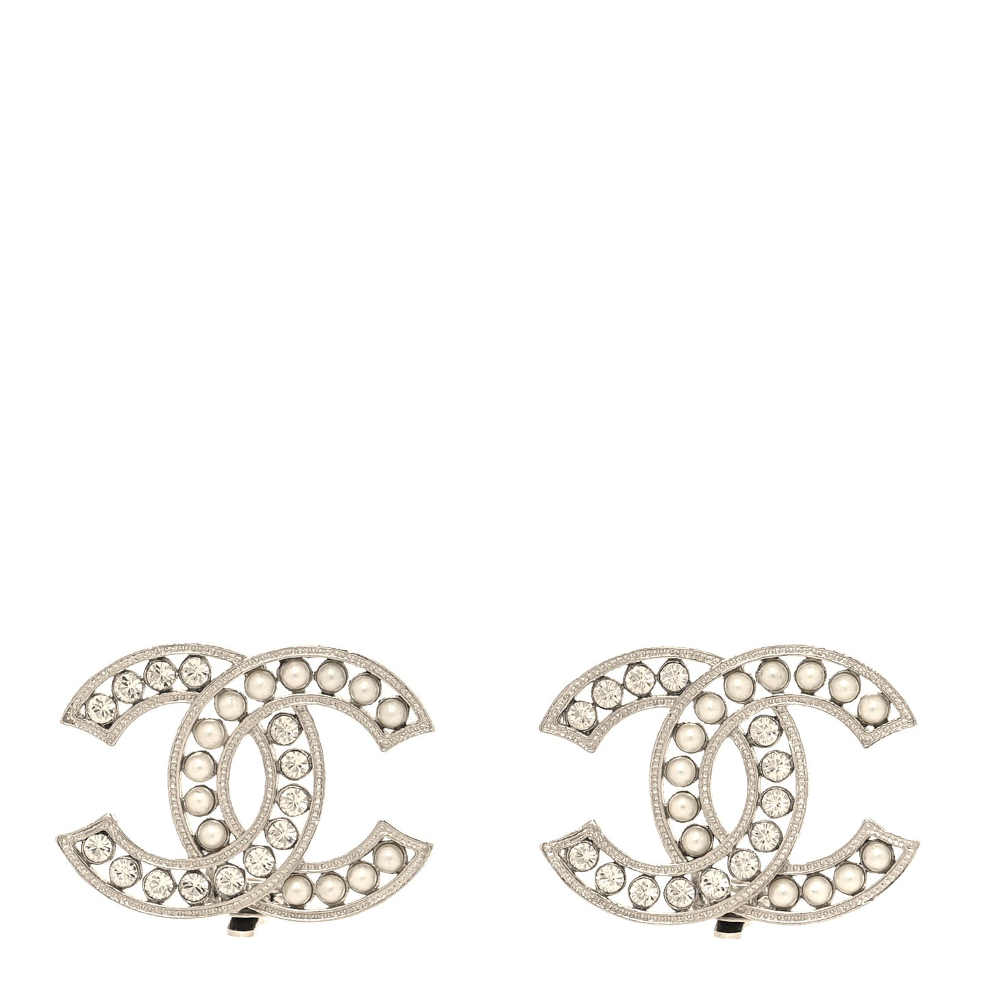 Crystal Pearl CC Clip On Earrings Silver