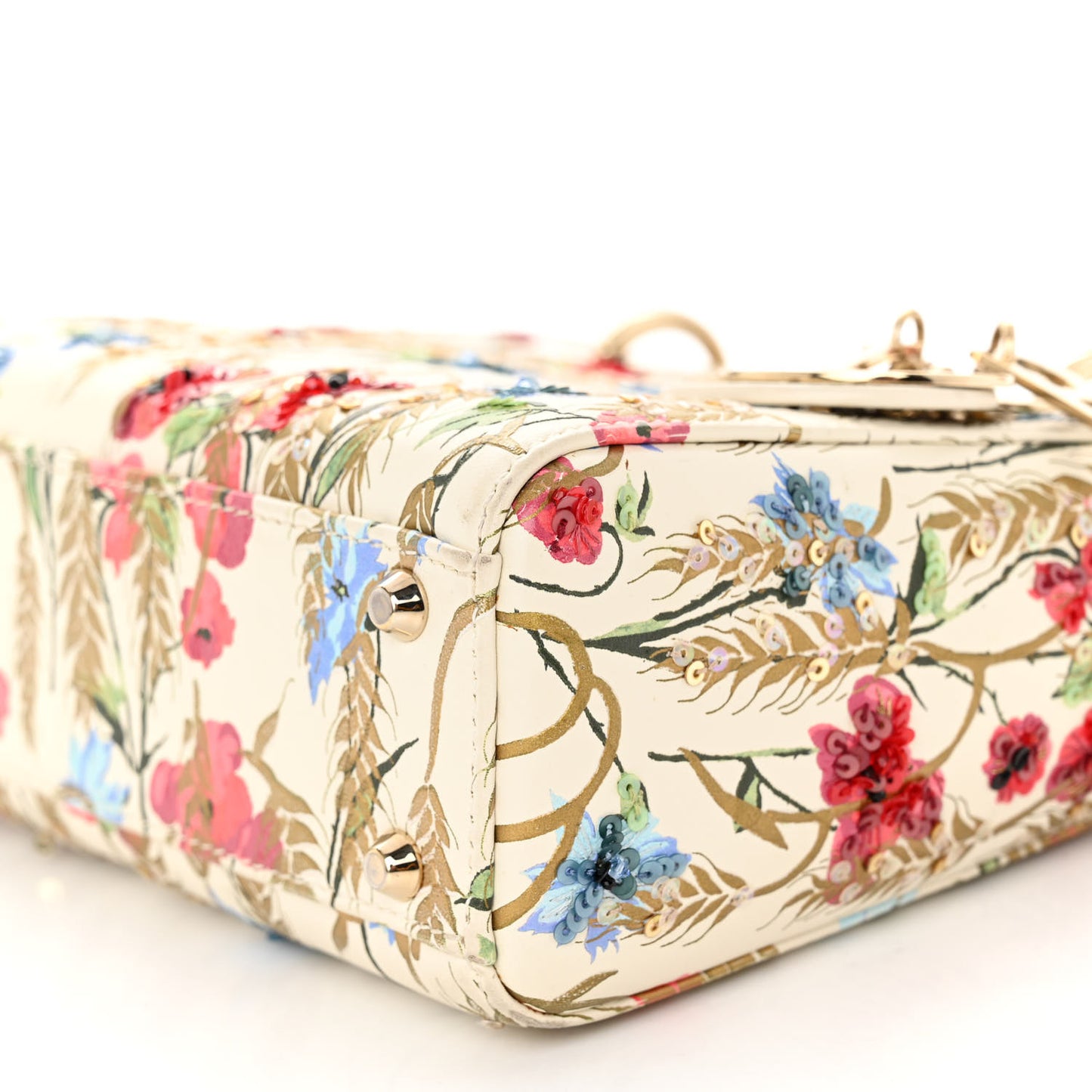 Calfskin Hibiscus Printed Embroidered Mini Lady Dior Beige Multicolor