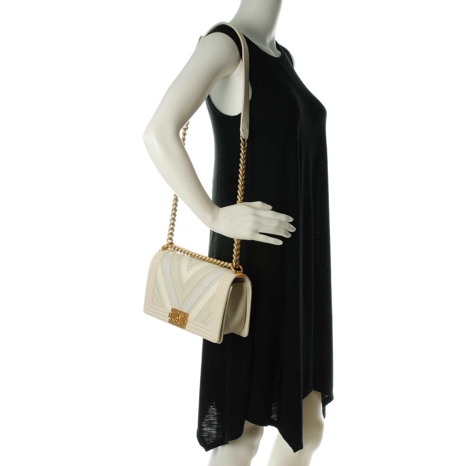 Chanel Caviar Suede Calfskin Chevron Medium Boy Flap White 2 of 7