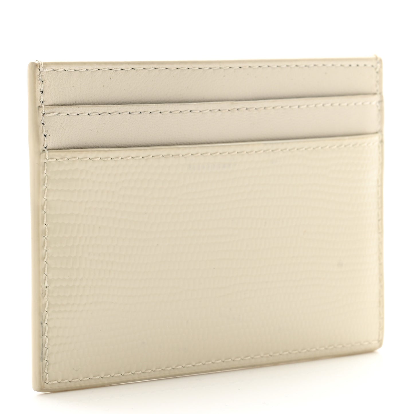 Lizard Embossed Monogram Credit Card Case Crema Soft