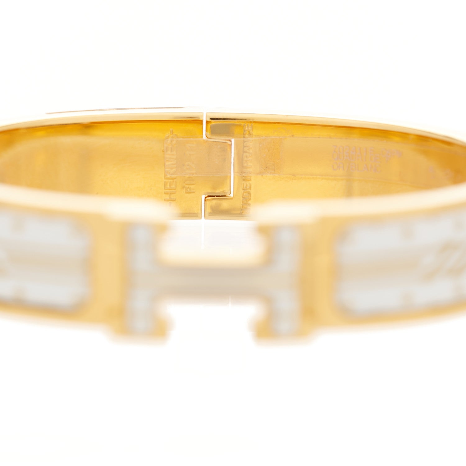 Hermes Enamel Printed Quadrige Au Fil Narrow Clic Clac H Bracelet PM Or White 3 of 5
