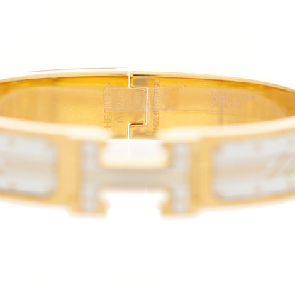 Hermes Enamel Printed Quadrige Au Fil Narrow Clic Clac H Bracelet PM Or White 3 of 5