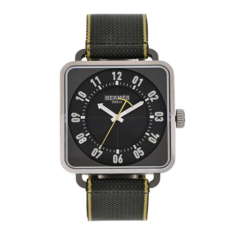 Stainless Steel Fabric 38mm Carre H Automatic Watch Gris Perle