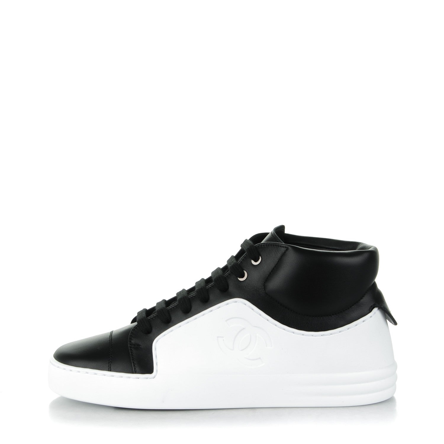 Chanel Calfskin CC Sneakers 38 Black White 1 of 8