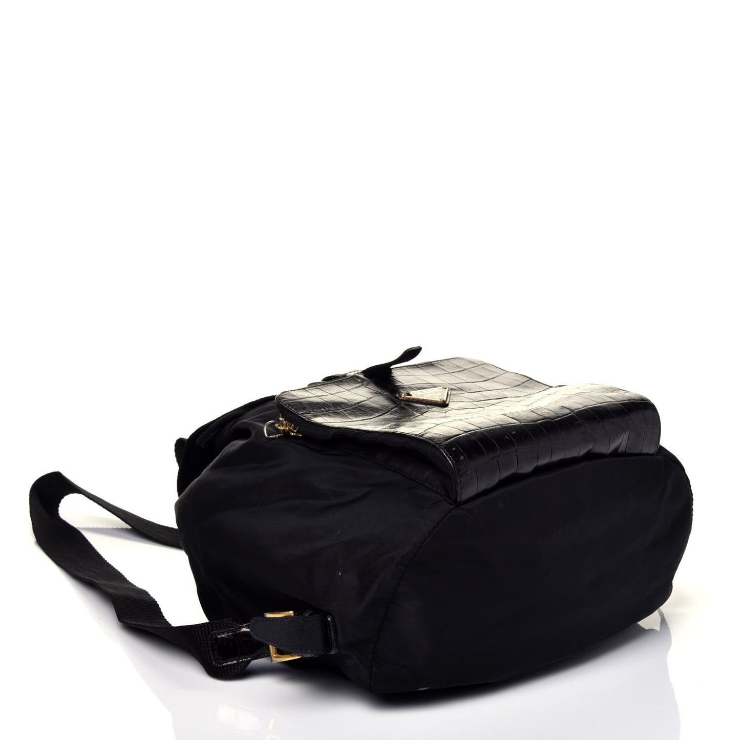 Tessuto Nylon Crocodile Embossed Calfskin Cinch Backpack Black