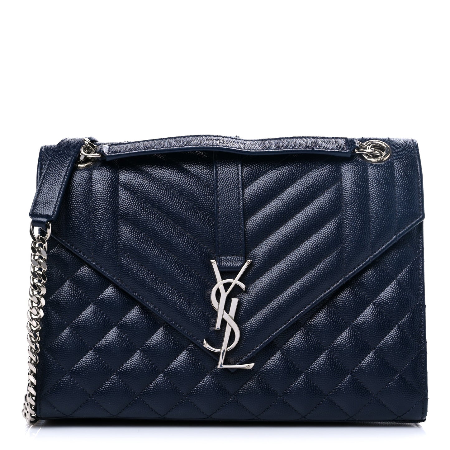 Grain De Poudre Textured Mixed Matelasse Triquilt Medium Monogram Satchel Deep Marine