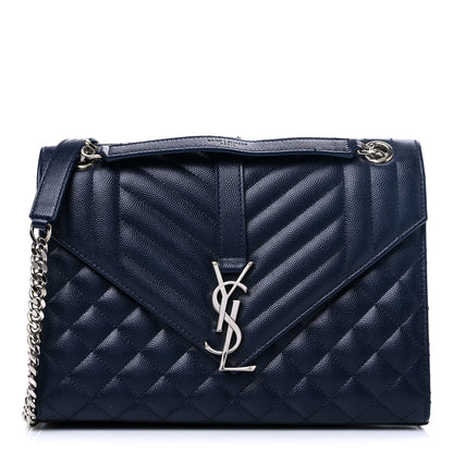 Saint Laurent Grain De Poudre Textured Mixed Matelasse Triquilt Medium Monogram Satchel Deep Marine 1 of 11