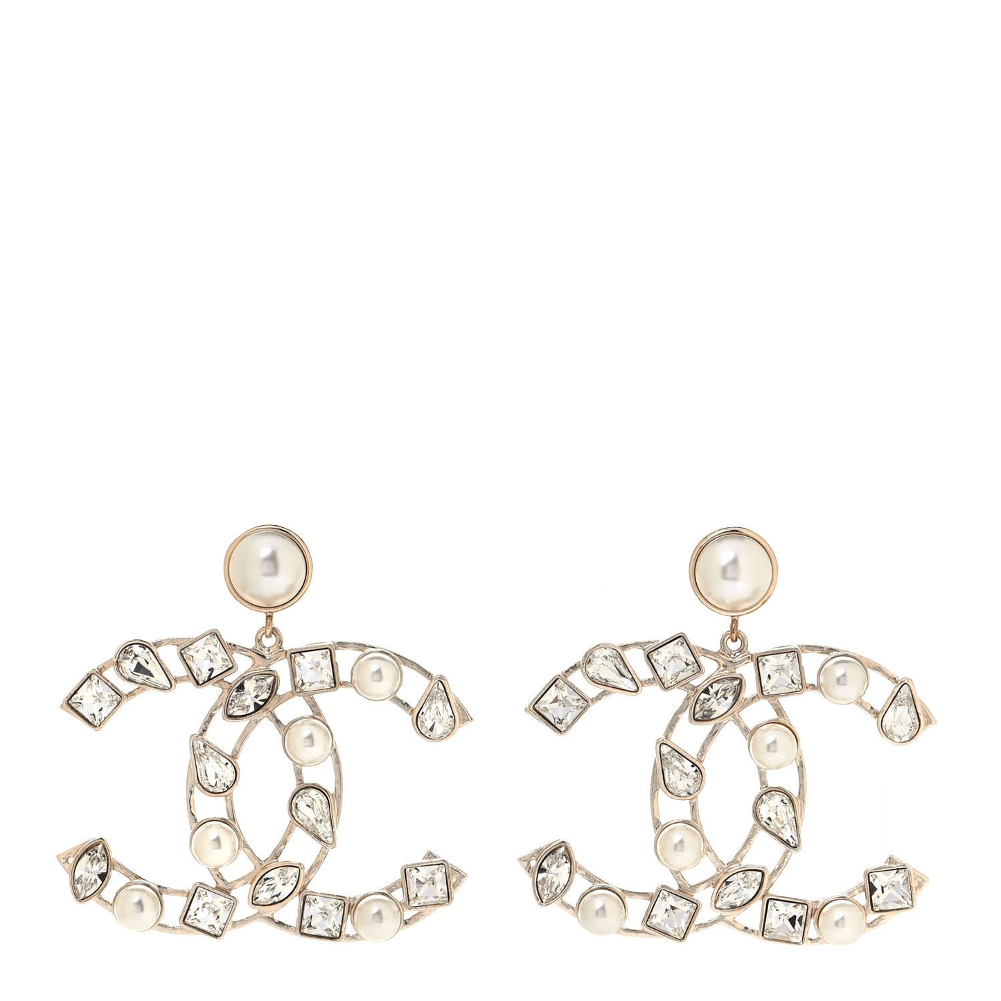 Metal Glass Pearl CC Crystal Snowfall CC Drop Earrings Light Gold