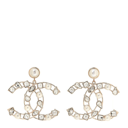 Chanel Metal Glass Pearl CC Crystal Snowfall CC Drop Earrings Light Gold 1 of 4