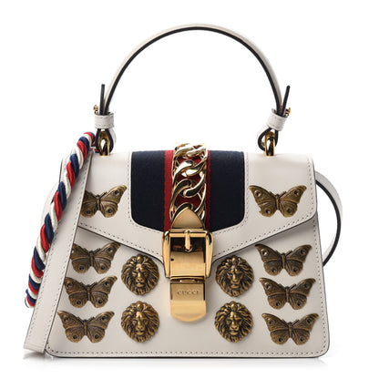 Gucci Calfskin Animal Studs Mini Sylvie Top Handle Bag White 1 of 10