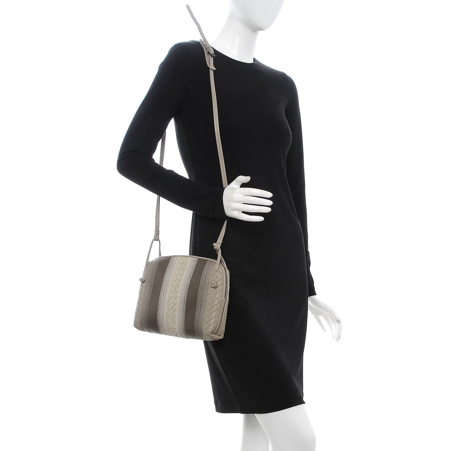 Nappa Intrecciato Striped Nodini Crossbody Messenger Fume Steel